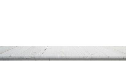 Empty wood table panorama on isolate white background and display montage with copy space for product. photo