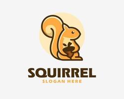 Cute Squirrel Chipmunk Funny Holding Acorn Nut Cartoon Childish Mascot Adorable Vector Logo Design