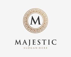 Letter M Initial Ancient Greek Frame Border Classic Gold Luxury Elegant Monogram Vector Logo Design