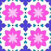 Seamless pattern with abstract flowers and hearts. Vector texture in retro style. Floral tile background