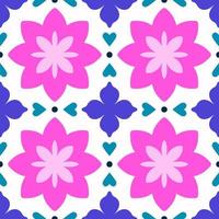 Seamless pattern with abstract flowers and hearts. Vector texture in retro style. Floral tile background