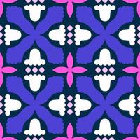 Decorative vector pattern with abstract flowers and shapes. Beautiful seamless texture in retro style. Symmetrical tile background