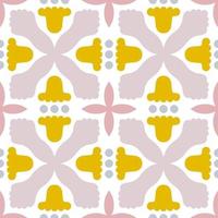 Decorative vector pattern with abstract flowers and shapes. Beautiful seamless texture in retro style. Symmetrical tile background