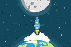 Rocket launch,ship.vector, illustration concept of business product on a market. flight to the moon vector