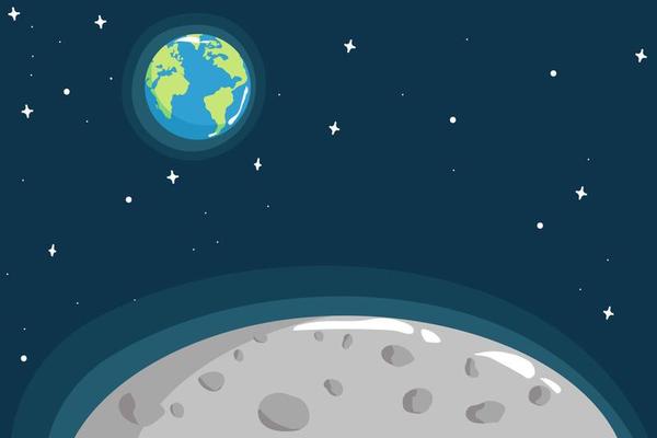 view from surface of the Moon to Earth.Hand drawn vector illustration