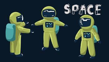 set of Astronauts Cartoon Vector Icon Illustration. Science Technology Icon Concept Isolated Premium Vector. Flat Cartoon Style,