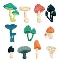 Set of mushrooms in the hand drawing style. Psychedelic abstract mushrooms, hippie style. Vector illustration isolated on a white background.