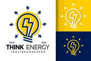 Think Energy bulb lamp thunder bolt logo vector