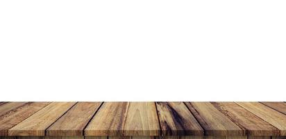 Empty wood table panorama on isolate white background and display montage with copy space for product. photo