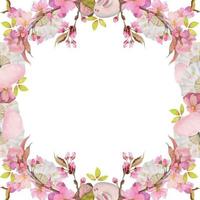 Watercolor hand drawn traditional Japanese sweets. Square frame of spring wagashi with sakura. Isolated on white background. Design for invitations, restaurant menu, greeting cards, print, textile vector