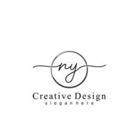 Initial NY handwriting logo with circle hand drawn template vector