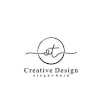 Initial OT handwriting logo with circle hand drawn template vector