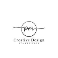 Initial PM handwriting logo with circle hand drawn template vector