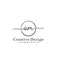 Initial OM handwriting logo with circle hand drawn template vector
