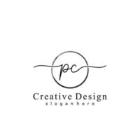 Initial PC handwriting logo with circle hand drawn template vector