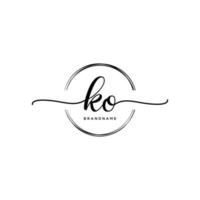 Initial KO feminine logo collections template. handwriting logo of initial signature, wedding, fashion, jewerly, boutique, floral and botanical with creative template for any company or business. vector