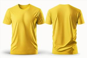 Mockup of a blank royal yellow tshirt front and back isolated on white background. photo