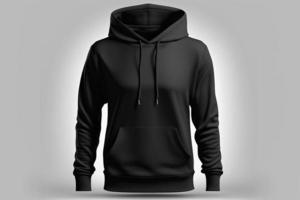 Mockup of a blank black hoodie on a white background. photo