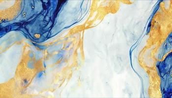 Gold and blue marbling abstract watercolor paint texture imitation photo