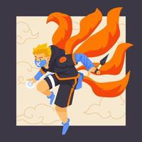 Cool Blonde Ninja Using Ultimate Nine Tail Skill vector