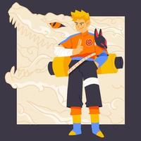 Cool Blond Ninja with Scroll Using Ultimate Skill Concept vector