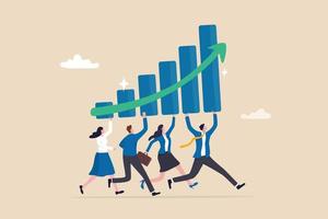 Business growth, improvement or progress to success, team planning and strategy to achieve success, growing or progress concept, business people employees help carrying growing graph together. vector
