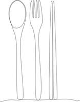 Hand holding chopsticks. Asian traditional cutlery. One continuous line drawing. Line Art isolated white background.vector illustration vector
