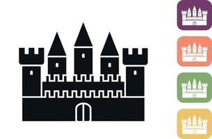 Medieval ancient castle outline icon. Fortress. Medieval architecture. Vector illustration of knight castle with walls and towers on white background and various color background