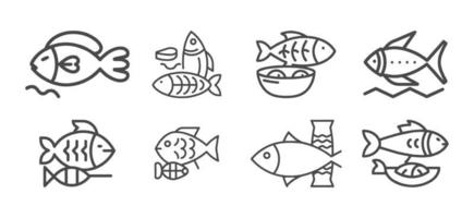 Set of 8 minimal fish icons. eps 10 vector