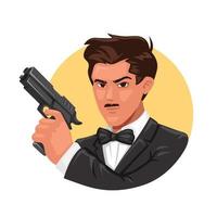 Man with gun secret agent avatar character mascot illustration vector