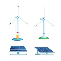 Wind turbine and solar panel alternative energy symbol cartoon illustration vector