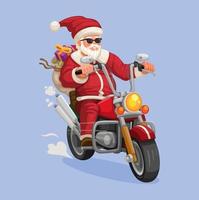 Papa Noel claus montando moto dibujos animados ilustración vector