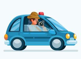 Detective takes photos from inside the car. espionage scene vector