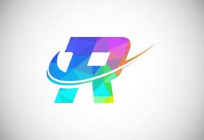 Polygonal low poly letter R with a swoosh logo. Modern vector logotype for business and company identity.