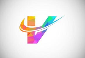 Polygonal low poly letter V with a swoosh logo. Modern vector logotype for business and company identity.