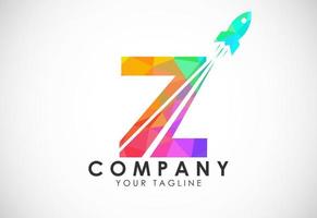 Polygonal alphabet Z with a Rocket logo design. Rocket icon. Low poly graphic alphabet symbol vector