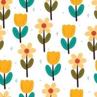 seamless pattern cartoon flower and leaves. botanical wallpaper for textile, gift wrap paper vector