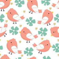 seamless pattern cartoon bird and flower. cute animal wallpaper for textile, gift wrap paper vector