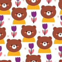 seamless pattern cartoon bear and flower. cute animal wallpaper illustration for gift wrap paper vector