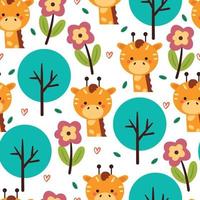 sin costura modelo dibujos animados jirafa, planta y flor. linda animal fondo de pantalla para textil regalo envolver papel vector