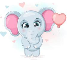 linda dibujos animados elefante con un globo vector