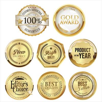 Golden badges, premium quality emblems, luxury seal labels