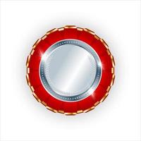 Silver badge with red ribbon. 2nd place award isolated on white background. Silver medal. Vector illustration.