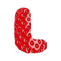 Strawberry font. Letter L. Alphabetical character with strawberry texture. Character representing one or more of the sounds used in speech. Decorative fruit font. Vector illustration.