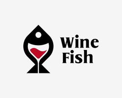 Wineglass Drink Red Wine Glass Beverage Fish Aquatic Fishing Water Animal Simple Vector Logo Design