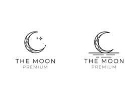 elegante luna creciente y estrella logo diseño línea icono vector en estilo de lujo contorno lineal