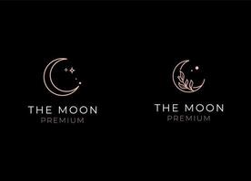 elegant crescent moon and star logo design line icon vector in luxury style outline linear