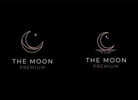 elegant crescent moon and star logo design line icon vector in luxury style outline linear