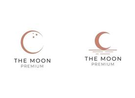 elegante luna creciente y estrella logo diseño línea icono vector en estilo de lujo contorno lineal