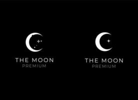 elegant crescent moon and star logo design line icon vector in luxury style outline linear